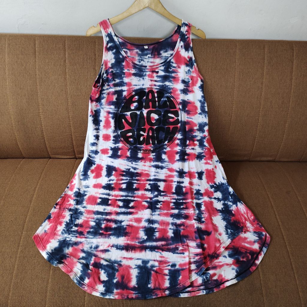 PRELOVED Dress Wanita Kutung Daster Bali Tanpa Lengan Motif Tie Dye Bahan Kaos