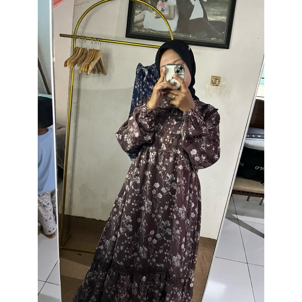 MUZZS gamis duo tiang merah bata