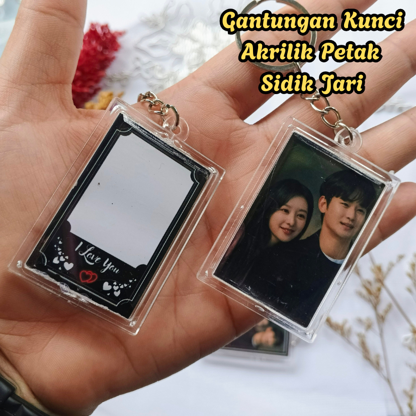 (CUSTOM) Gantungan Kunci Akrilik Petak SIDIK JARI Keychain Foto Ganci Insert Paper | Souvenir | Gift