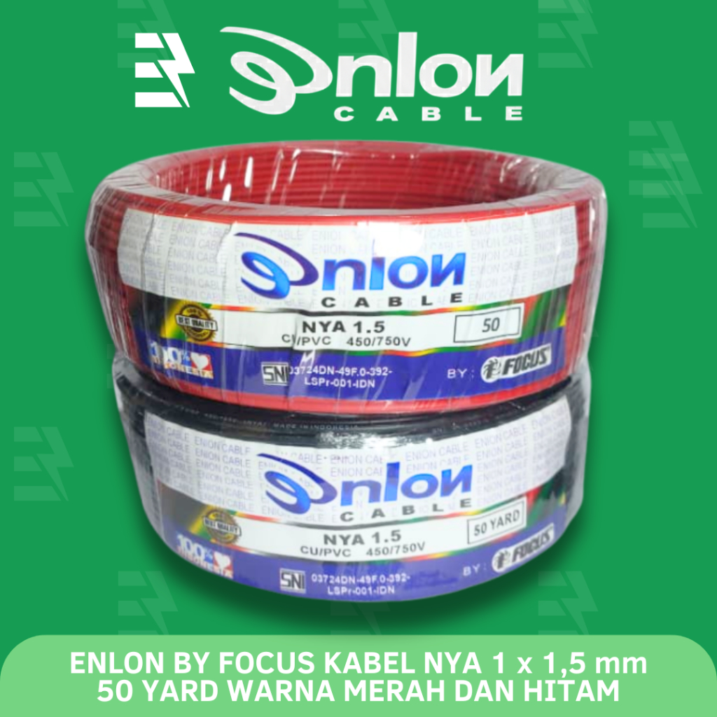 ENLON BY FOCUS Kabel NYA Engkel Tunggal Tembaga 1 x 1,5 mm Panjang 50 Yard Warna Hitam dan Merah