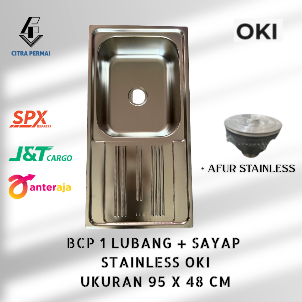 BCP KITCHEN SINK CUCI PIRING OKI STAINLESS 1 LUBANG + SAYAP 95x48CM