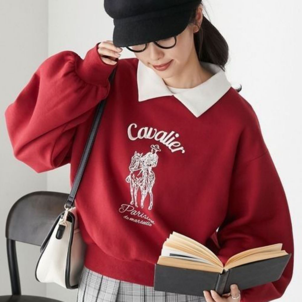 Atasan wanita korean Cavalier sweater kerah oversize cewek casual S -5xl 6XL jumbo fleece premium