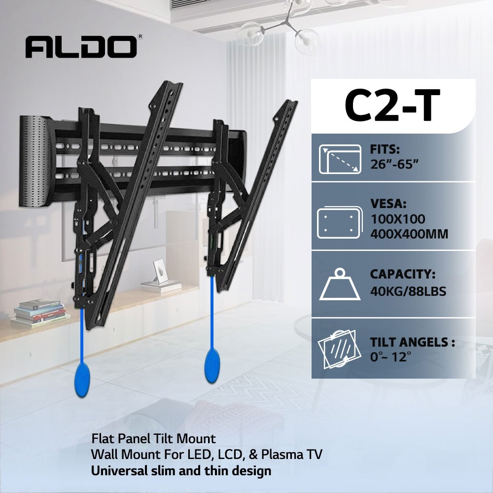 BREKET TV Dinding ALDO C2T 32 43 55 Inch TILT Adjust Anti Karat Besi Tebal Kualitas Terbaik Tahan La