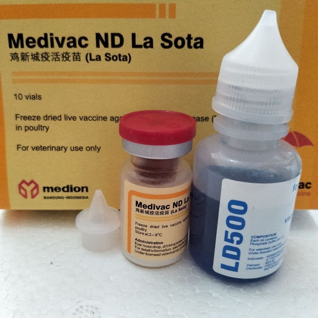 VAKSIN ND LASOTA DOSIS 500 EKOR + PELARUT MEDIVAC MEDION - Vaksin Ayam Tetes Mata Nd Lassota Tetelo
