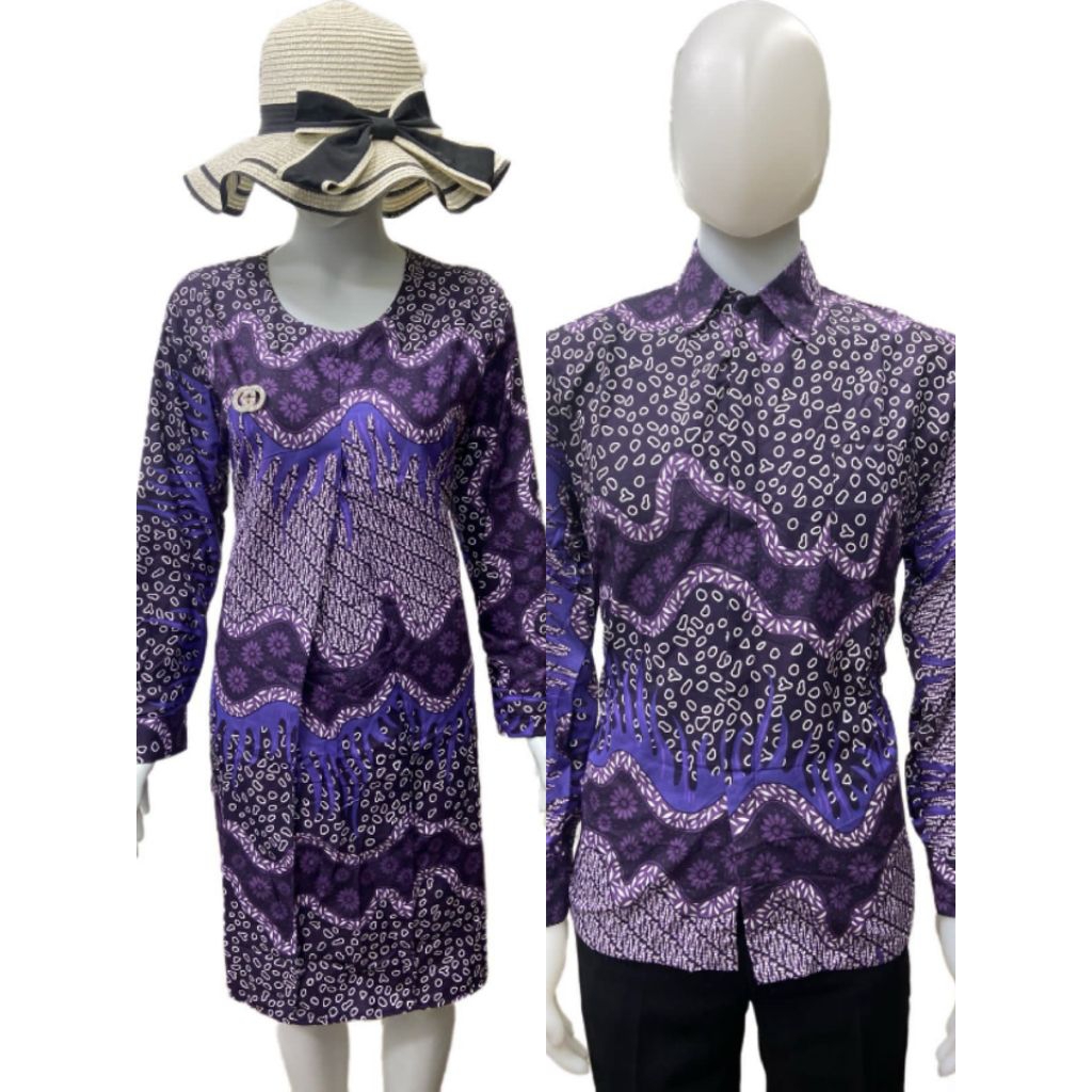 couple batik / batik tunik dan kemeja # ungu lilac