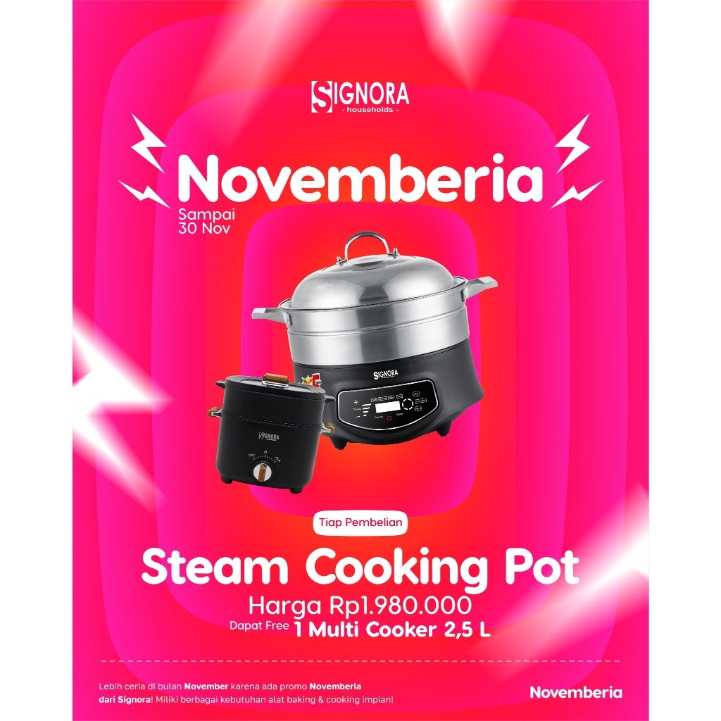 SIGNORA | Steam Cooking Pot Kukusan Pengukus Listrik untuk Dimsum, Seafood [AGEN RESMI JAKARTA]