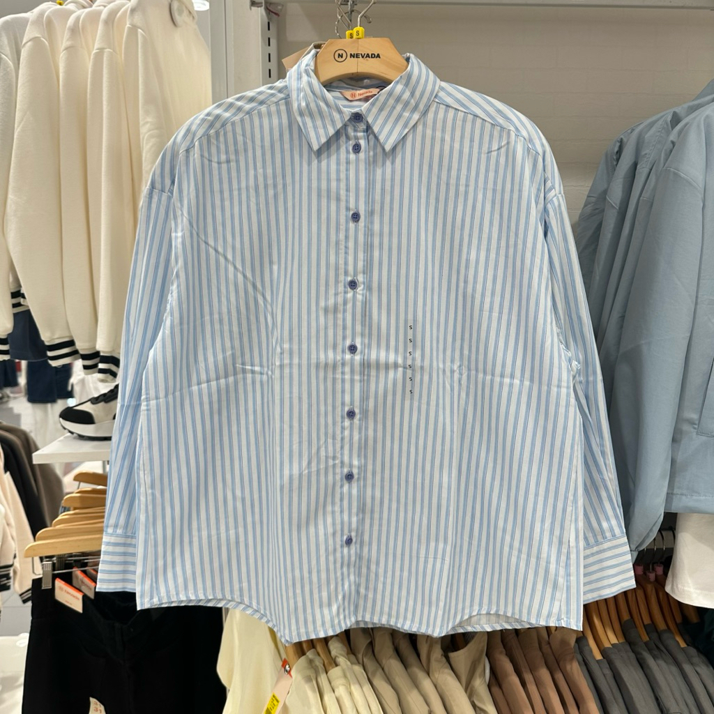 NEVADA Kemeja polos garis wanita katun original matahari