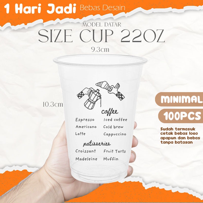 (+Bebas Desain) Sablon Cup 22 oz Datar Murah Mantap / Custom Cup Plastik Minuman Gelas Plastik Murah