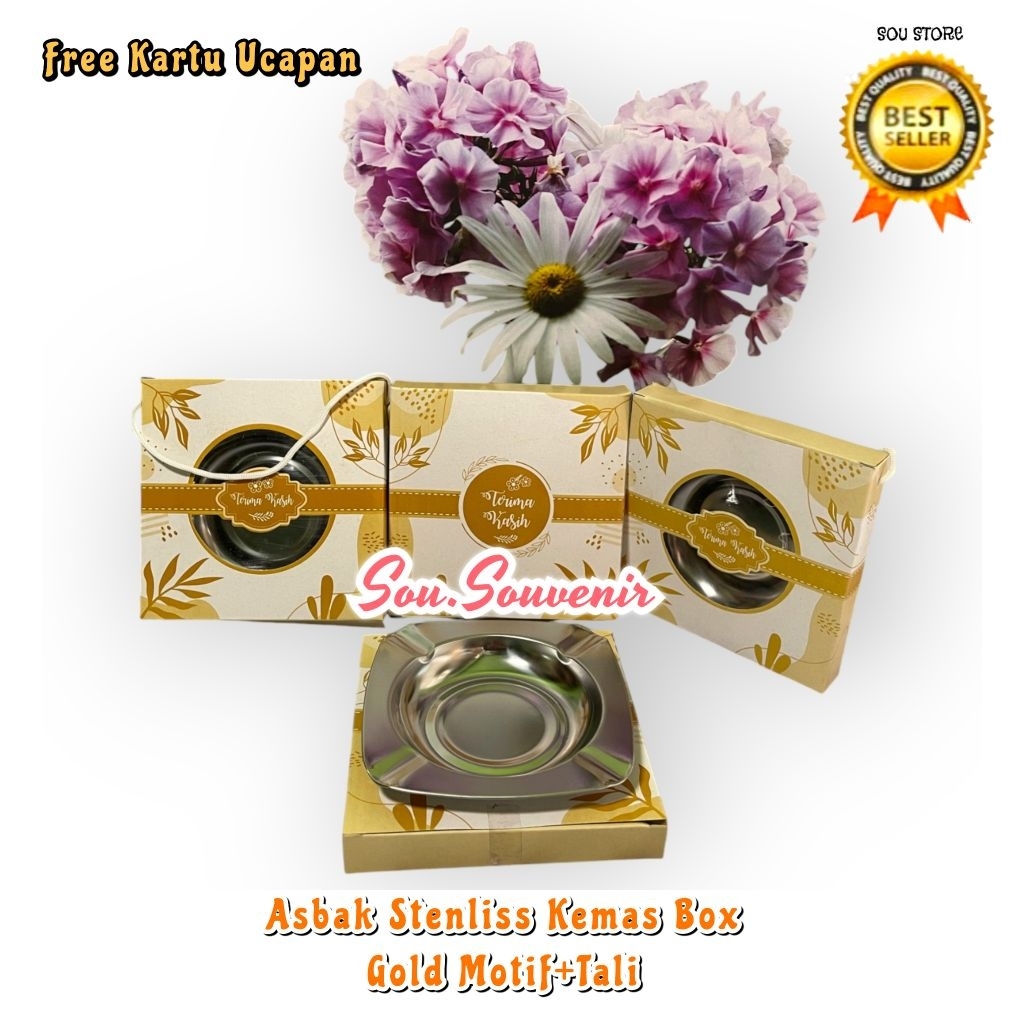 (isi 100pcs) souvenir asbak Stenlis kemas box motif Free kartu ucapan Souvenir pernikahan