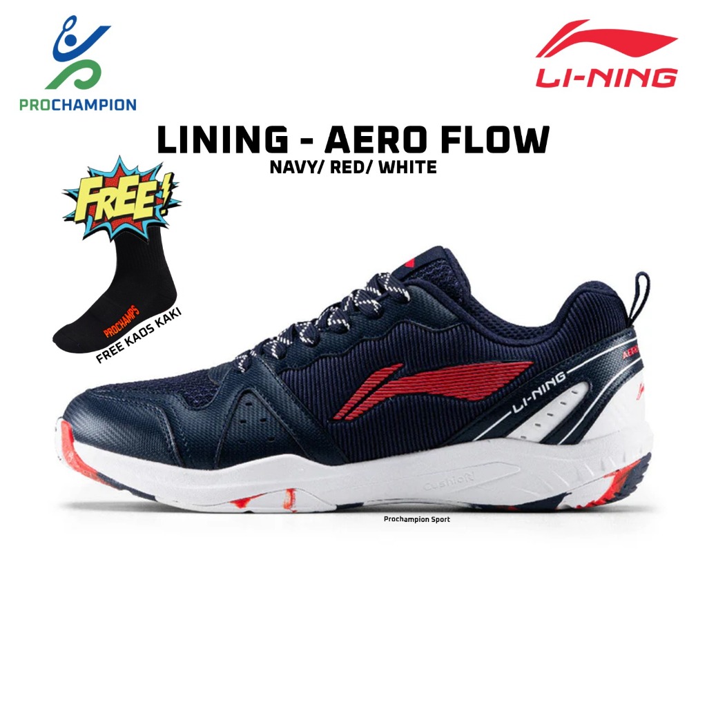 Sepatu Badminton LINING Aero Flow Navy Red White
