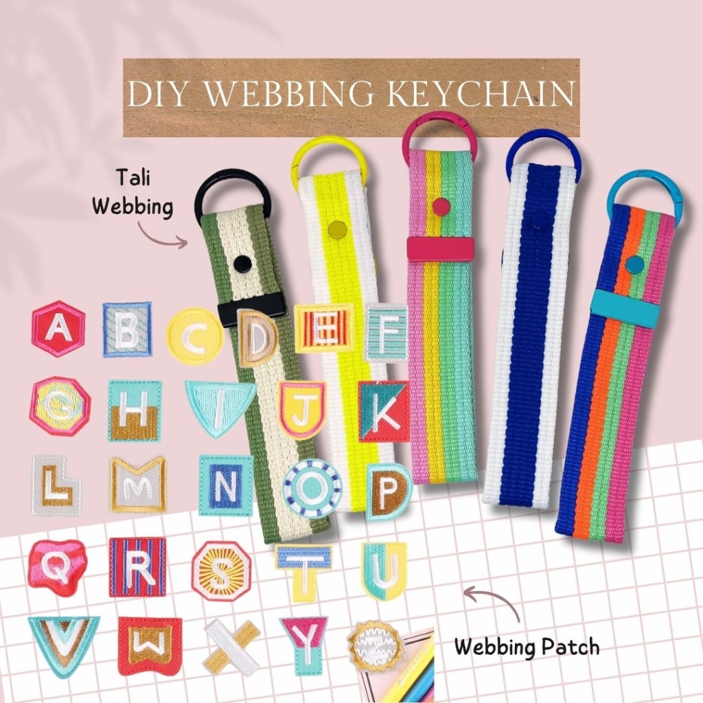 Webbing Keychain 3,2cm x 18cm DIY Custom Tempel Patch Bordir Motif Lucu Gantungan Tas Kunci