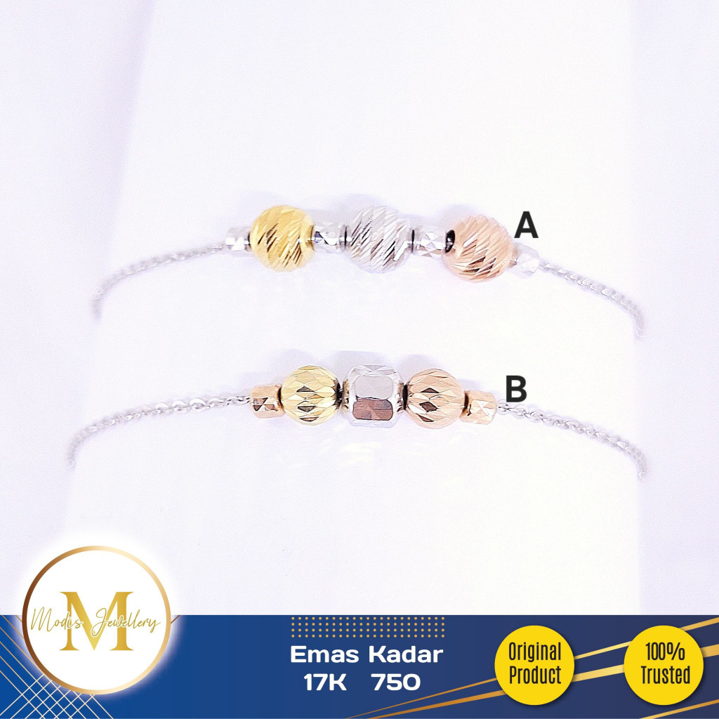 MODIS JEWELLERY - Gelang Serut Candy Variasi Ukir Putih - Emas 17k 750