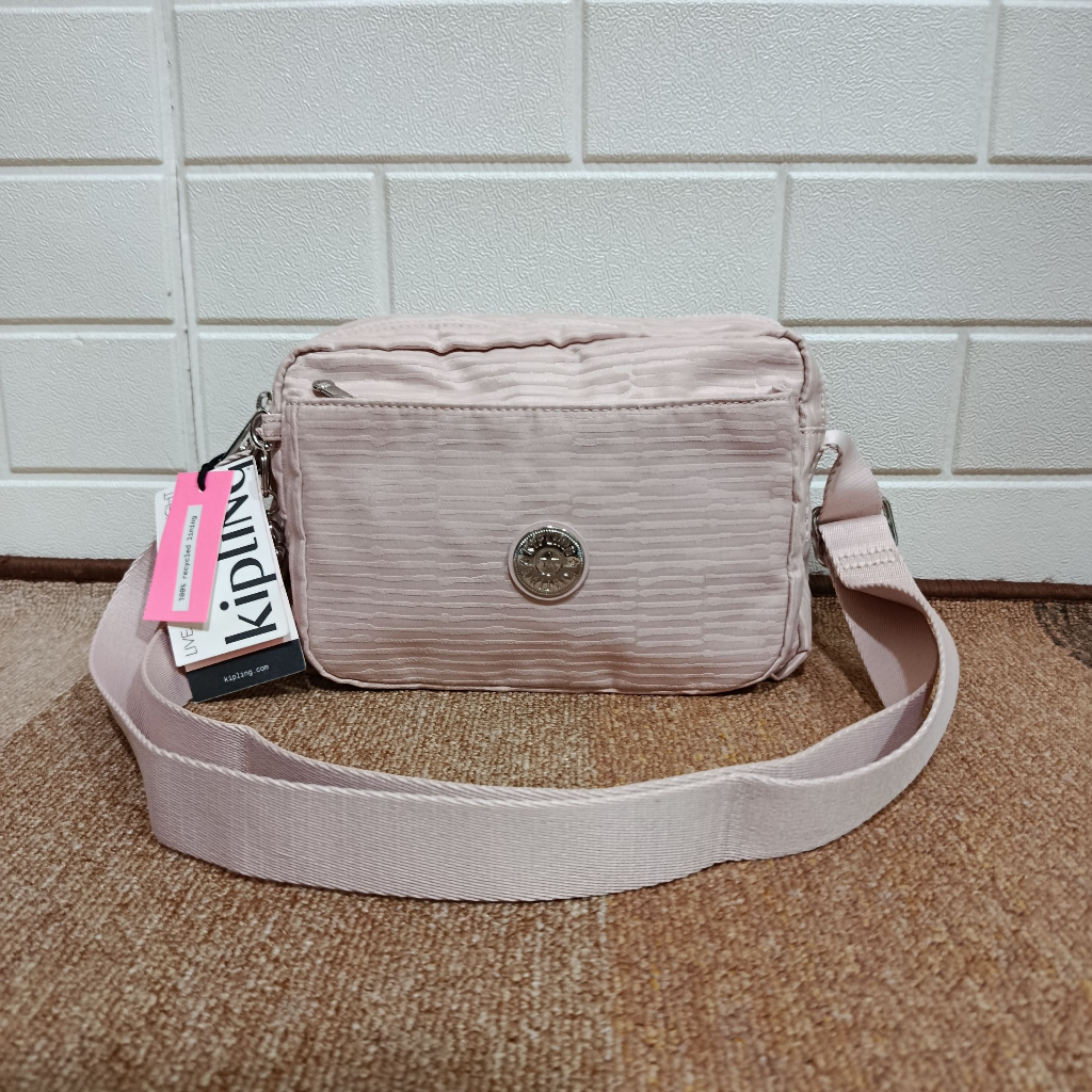 Tas Selempang Kipling Abanu Medium Crossbody Sling Bag Womens Pink Pearl Jacquard Original