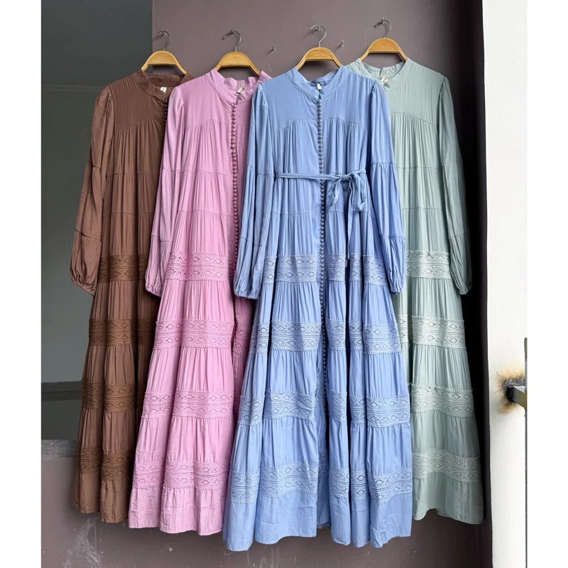 Diskon promo gamis bangkok, gamis putih, white maxi, dress katun bordir, gamis eyelet, gamis import 