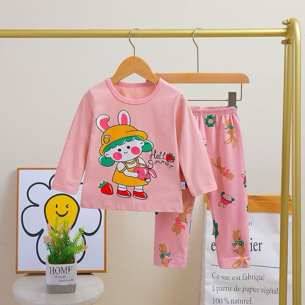 Piyama anak organik/Baju tidur anak perempuan mi ka, kaikai, jijibeier size 7-9th