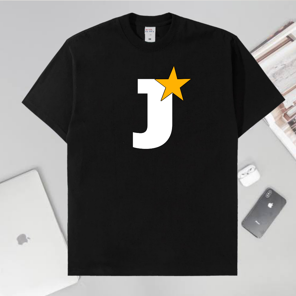 LOGO Inisial Nama Huruf J Star Gold Baju Kao Distro Premium Uniex Combed30s