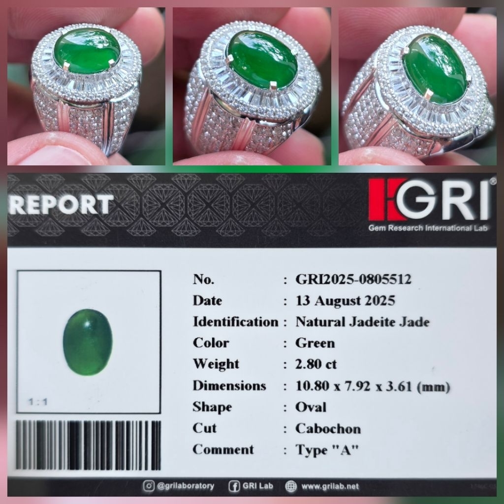 Batu Natural HQ Fei Cui Jadeite Jade Type A Giok Burma Myanmar Memo 2.80 crt