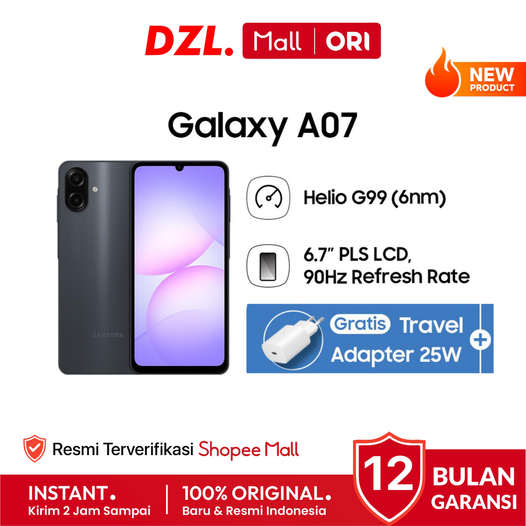 DZL - HP SAMSUNG Galaxy A07 4G 8/256 6/128 4/128 4/64 GB Original Resmi Official Store Handphone Ori