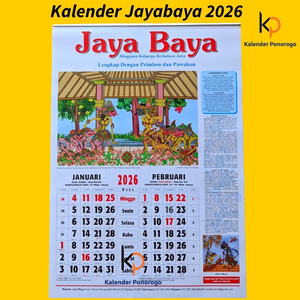 KALENDER 2026 : KALENDER JAYABAYA TAHUN 2026 / KALENDER JOYOBOYO / KALENDER JAWA LENGKAP / KALENDER 
