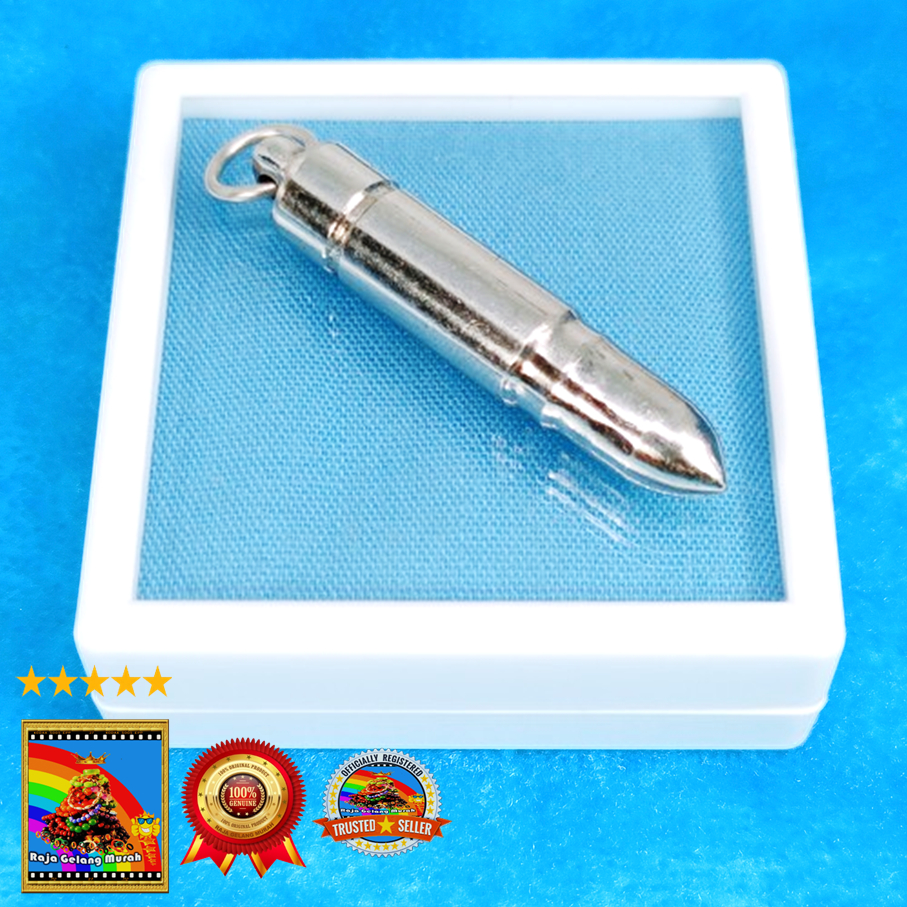 Liontin Peluru  Baja Asli 8  MM Perak