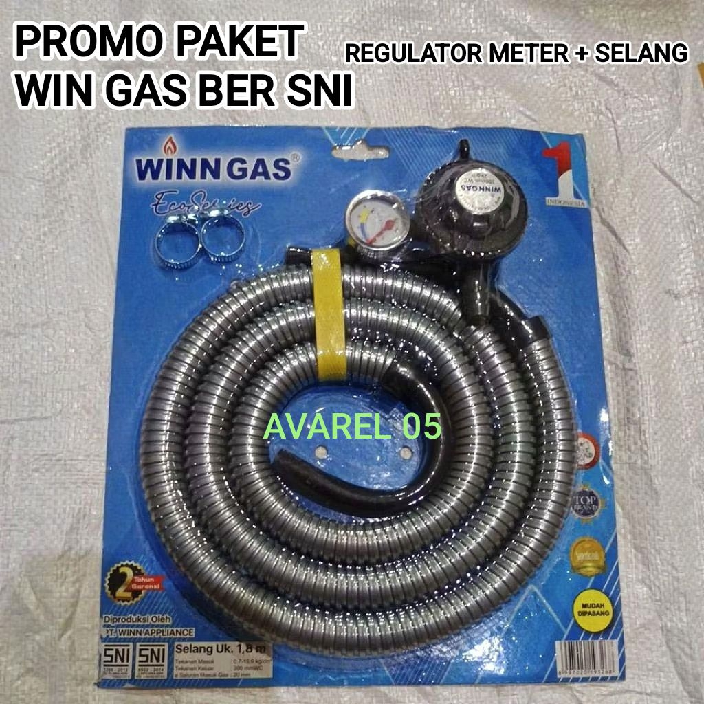 WINN GAS PAKET SELANG & REGULATOR METER WINGGAS ORI BER SNI# REGULATOR TEKANAN RENDAH + SELANG  GAS 