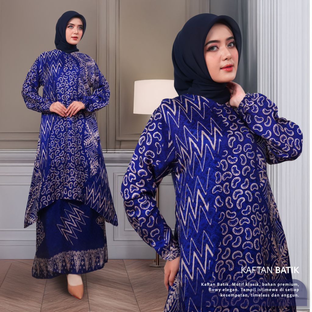 Set Tunik Batik Dobby Sutra Viscose Baju kondangan wanita kekinian Batik Wanita lengan panjang