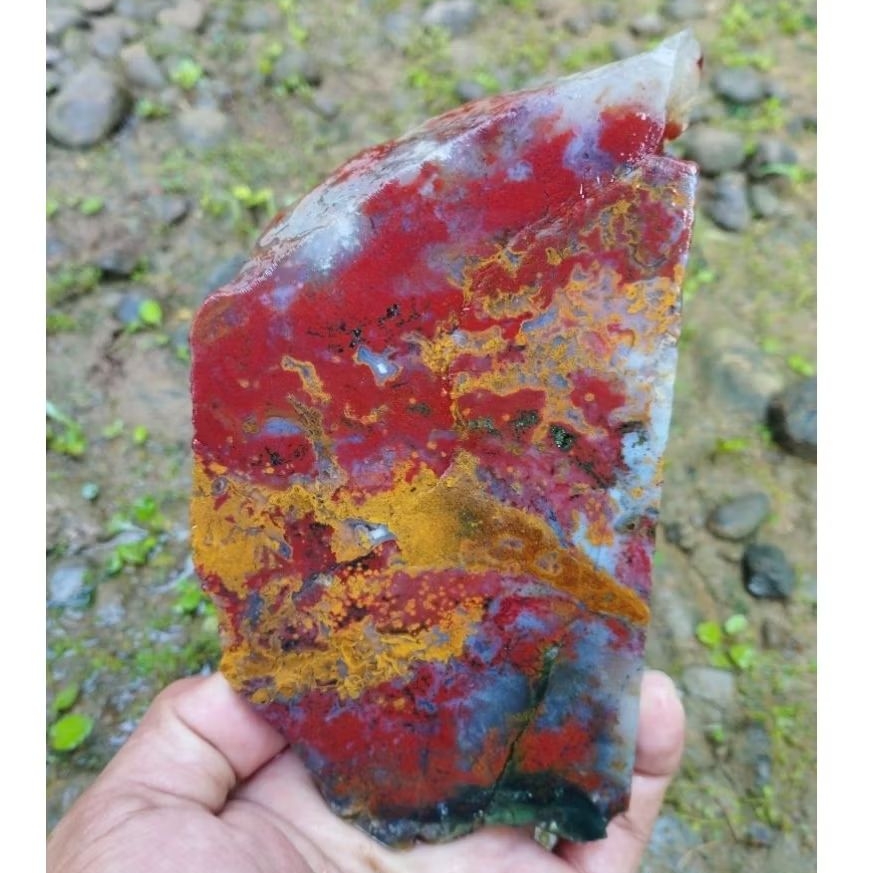 suiseki batu alam bahan batu akik lempengan panca warna multi warna sudah mengkristal natural istime