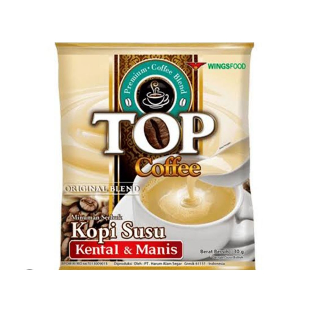 KOPI TOP PLUS GULA I KOPI TOP SUSU 1 RENCENG 10 SACHET