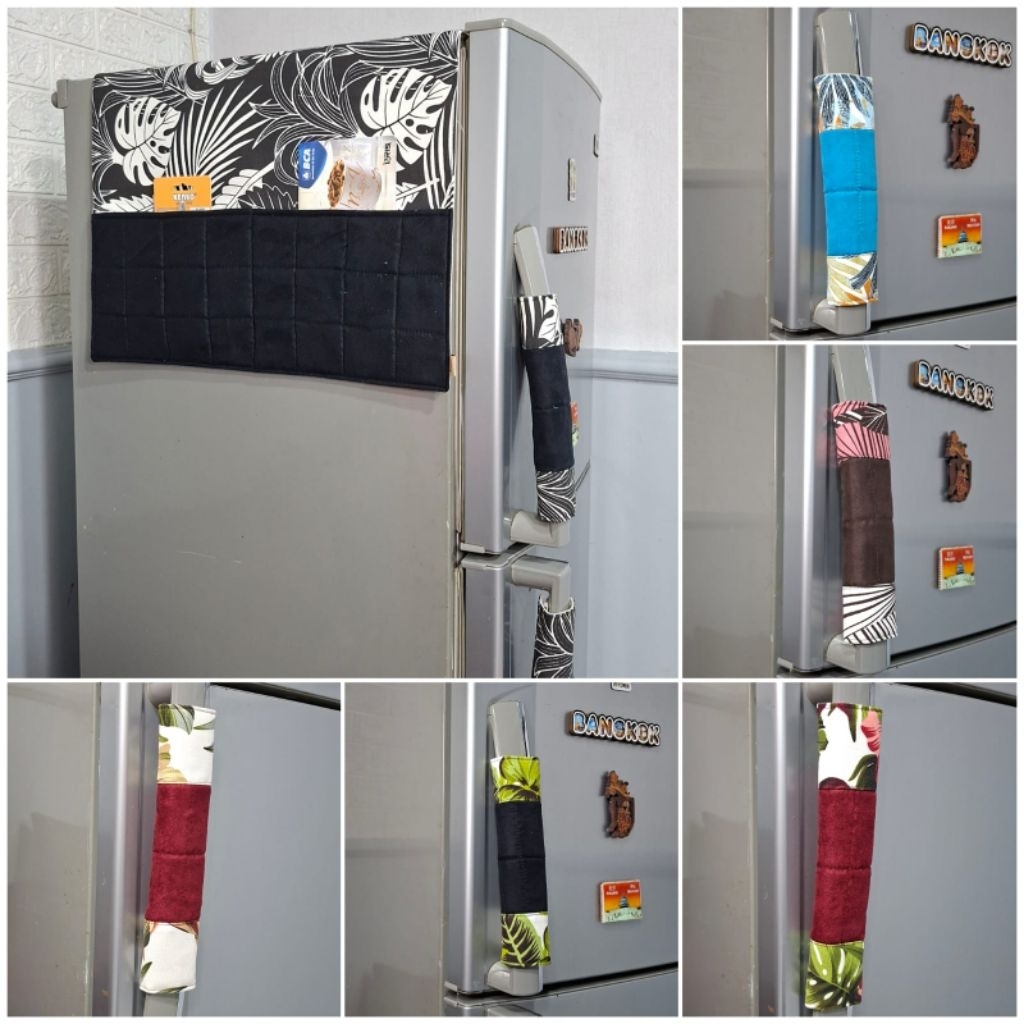 Sarung Cover Pegangan Gagang Kulkas Bahan Kanvas Motif Kombinasi Kain Suede