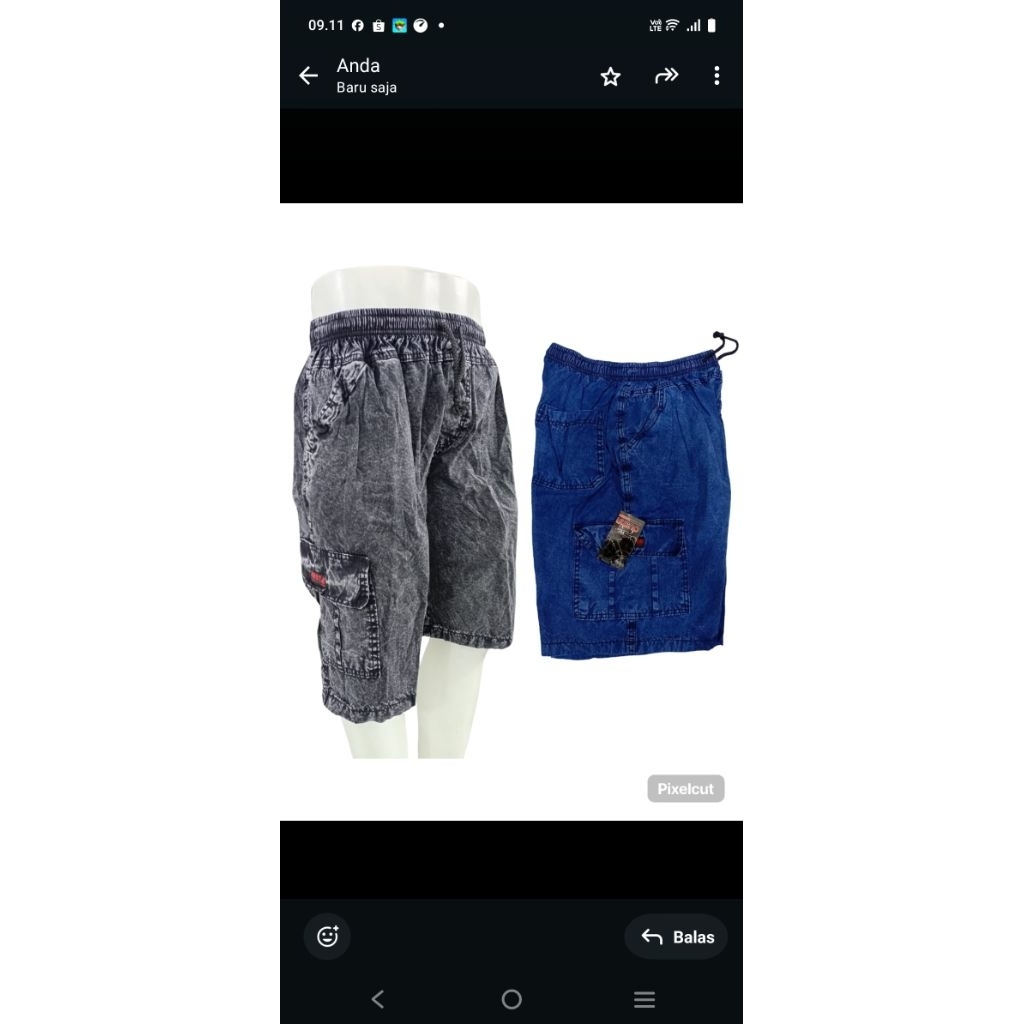 celana pendek denim cargo super tebal pria