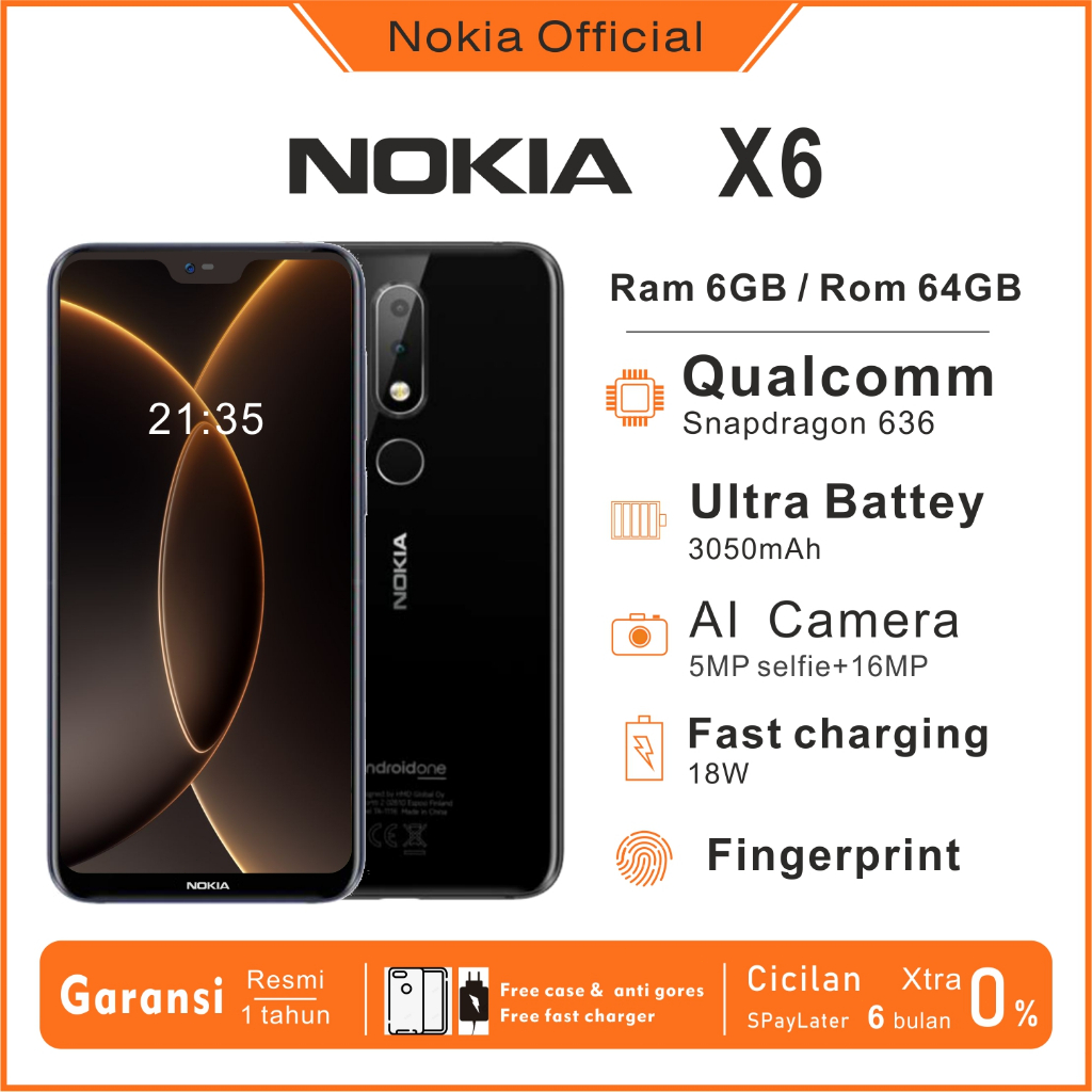Nokia X6(6.1plus) /6GB+64GB /dual sim/  type-c/ handphone nokia android original/Garansi indonesia r