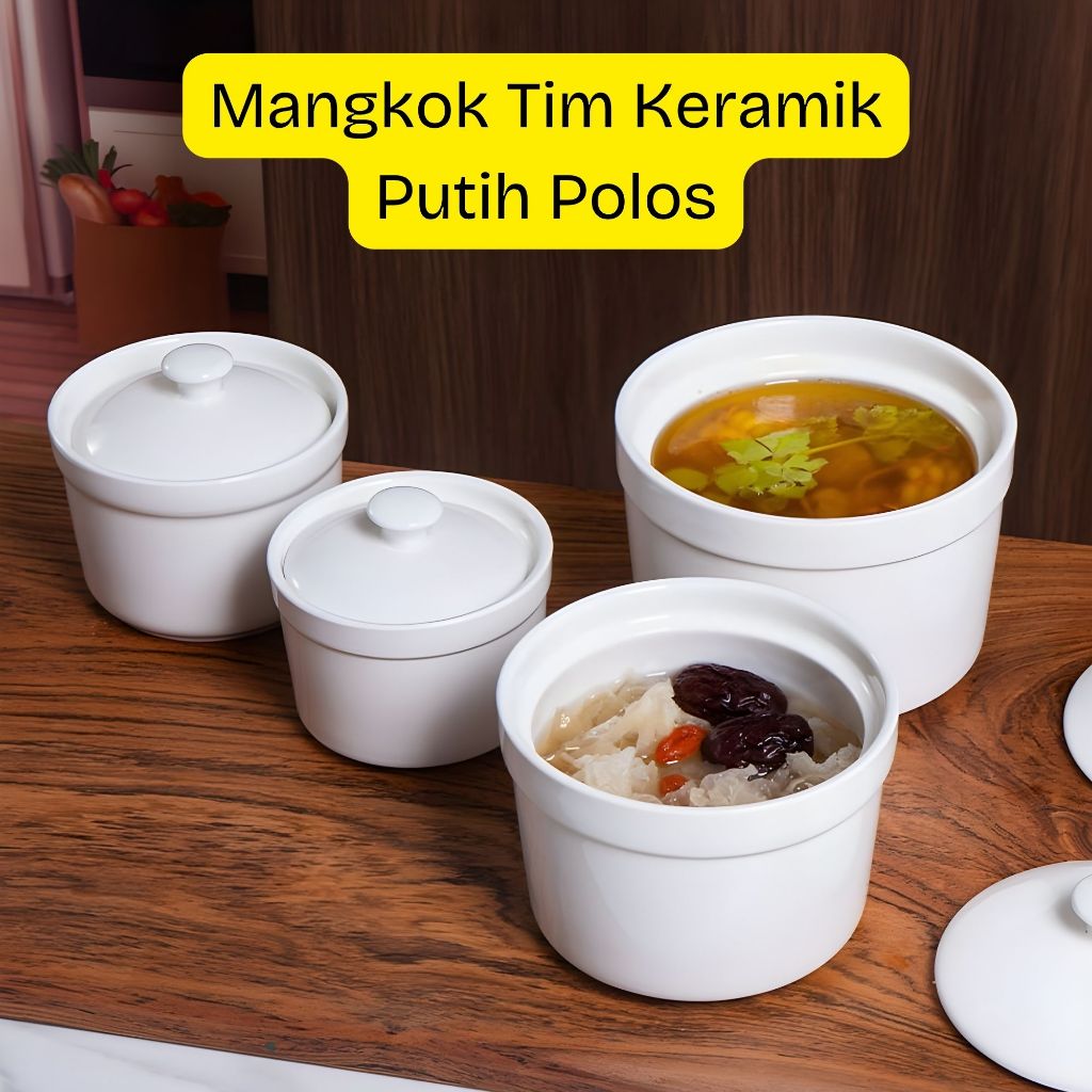 HHS Mangkok Tim Sup Porselen Keramik Hotel Bulat Putih Polos SNI / Mangkok Keramik Putih Polos Tutup