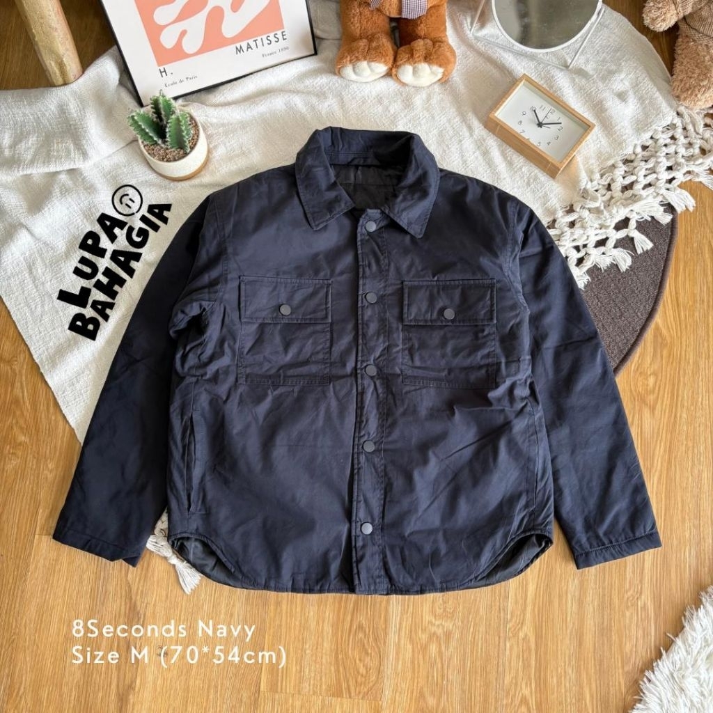 8SECONDS Navy Button Casual Work Jaket size M • 100% Original