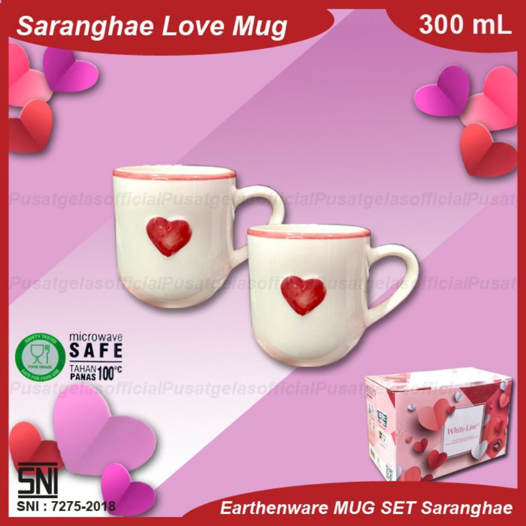 1 SET ISI 2 PCS Gelas Mug Saranghae/Gelas Mug Keramik Love/Gelas Keramik Motif Hati/Gelas Mug Set Ke