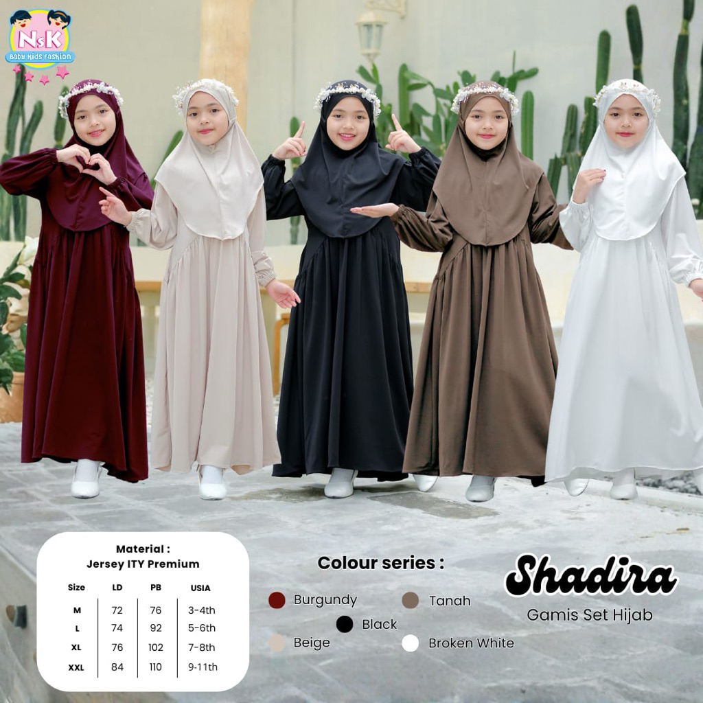 COD= NO CANCEL• Shadira by NSK• Gamis Set Jilbab Anak Jersey Polos