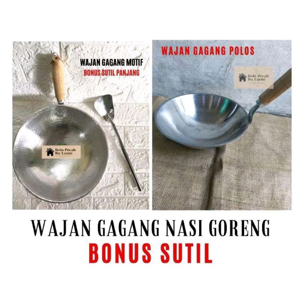 BL - Wajan Gagang Nasi Goreng / Wajan Gagang Ketok / Wajan Gagang Kayu / Wajan Sisik Motif / Wajan T