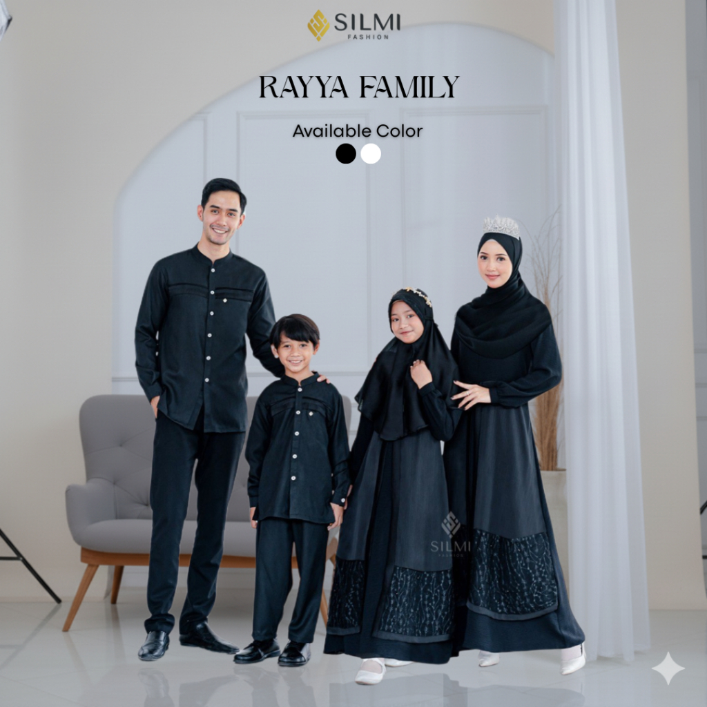 Silmi | Rayya Family - Gamis Couple Pasangan - Dress Melayu Warna Hitam Premium - Sarimbit Keluarga