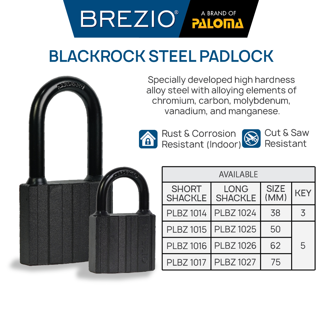 BREZIO Gembok Padlock Pagar Loker Kunci Pintu Leher Panjang Pendek Shackle Long Short Baja Hardened 