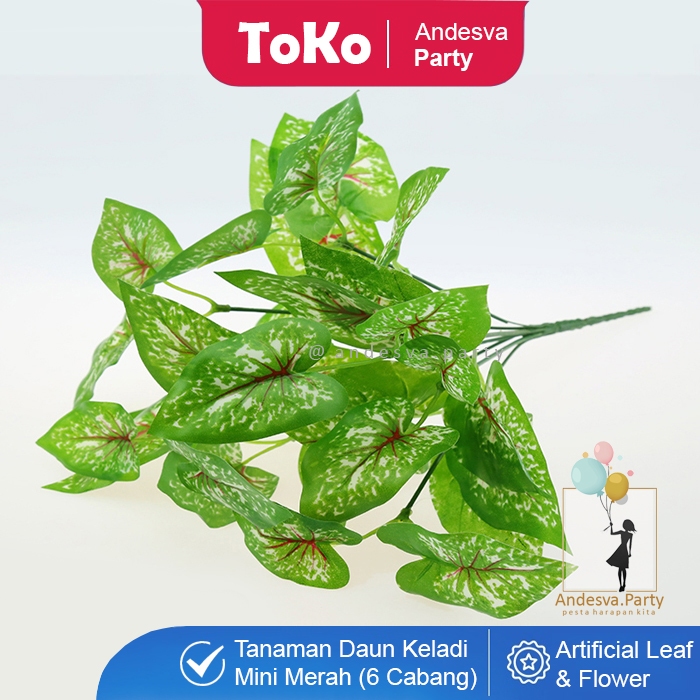 Tanaman Artificial Keladi Merah plastik / Tanaman Hias daun Bunga Keladi merah daun dekorasi keladi