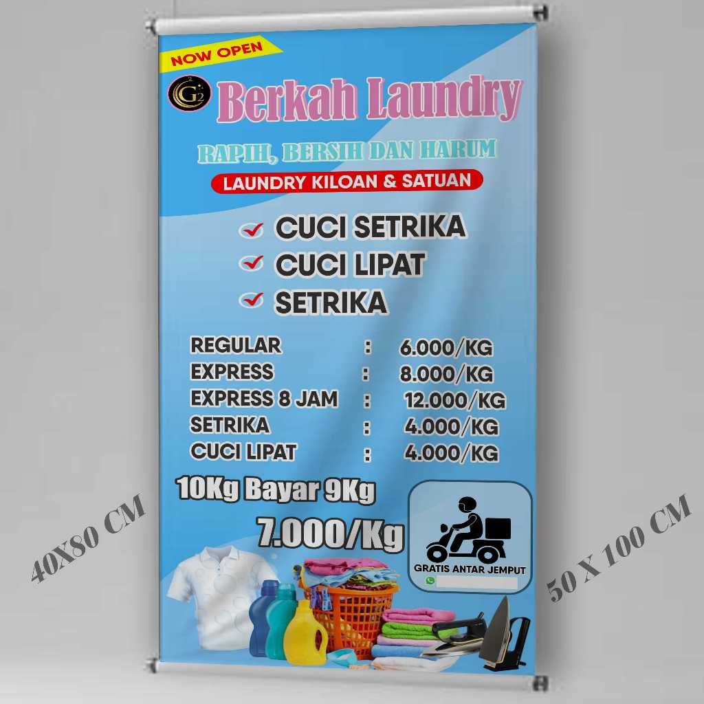 cetak spanduk banner berkah laundry costum desain
