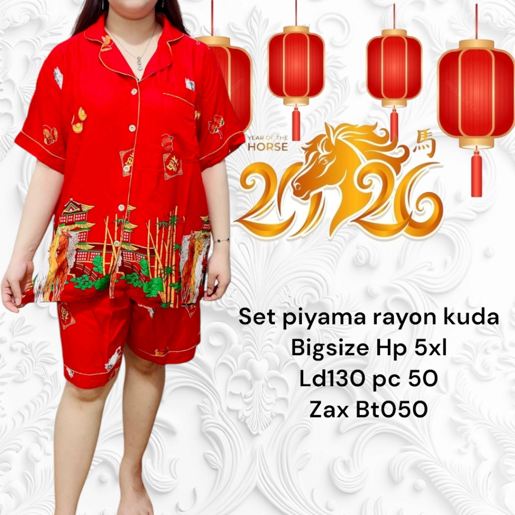 Baju Tidur Piyama Imlek Wanita Jumbo 5xl / piyama Imlek Jumbo tahun kuda / Piyama Imlek Celana Pende