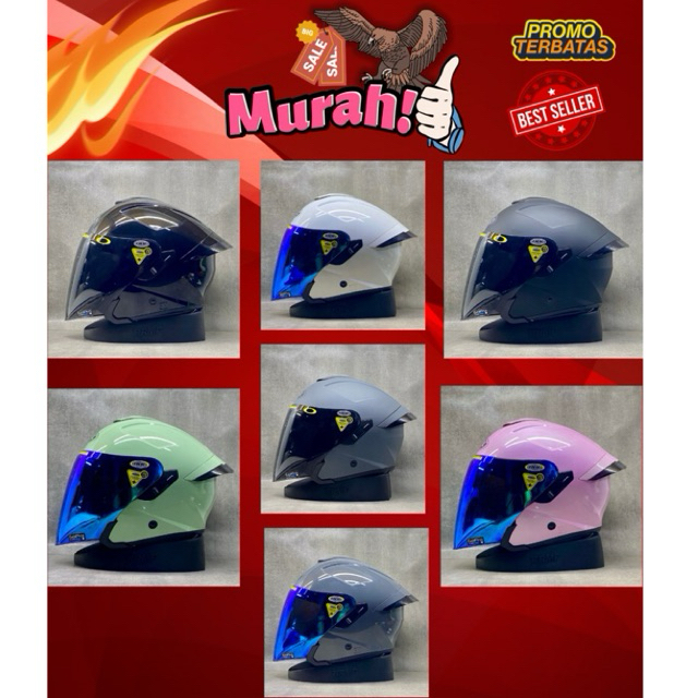 INK TERRA 2 Solid All Warna - Paket Ganteng Visor Iridium Helm Half Face Double Visor Terbaru