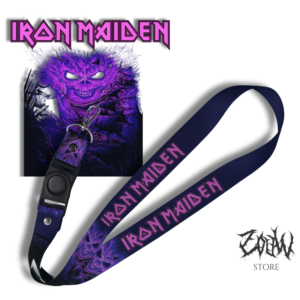 ZW LANYARD IRON MAIDEN UNGU  Gantungan Card Holder Case Handphone Key Ring Adjustable