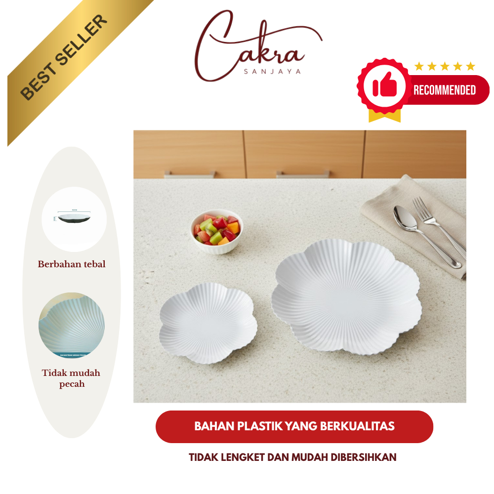 CAKRA Nampan Makan Saji Motif Bunga Piring Snack Bahan Plastik Tahan Banting