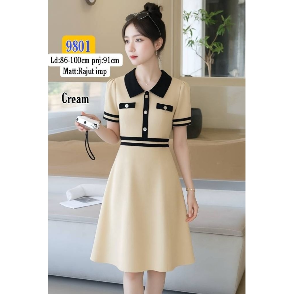 9801 Dress rajut hitam ld 86 Dress kerah rajut panjang 91