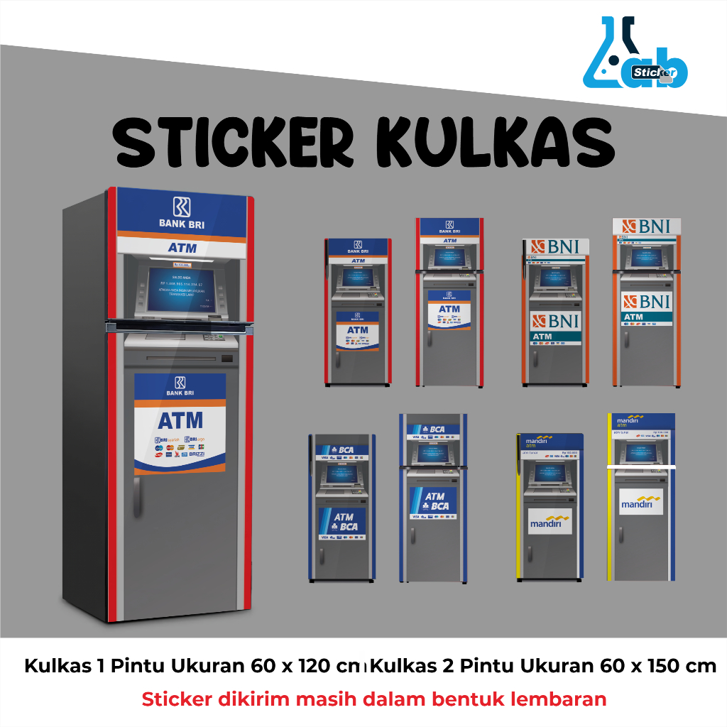 STIKER KULKAS 1 PINTU DAN 2 PINTU STICKER MOTIF ATM BANK