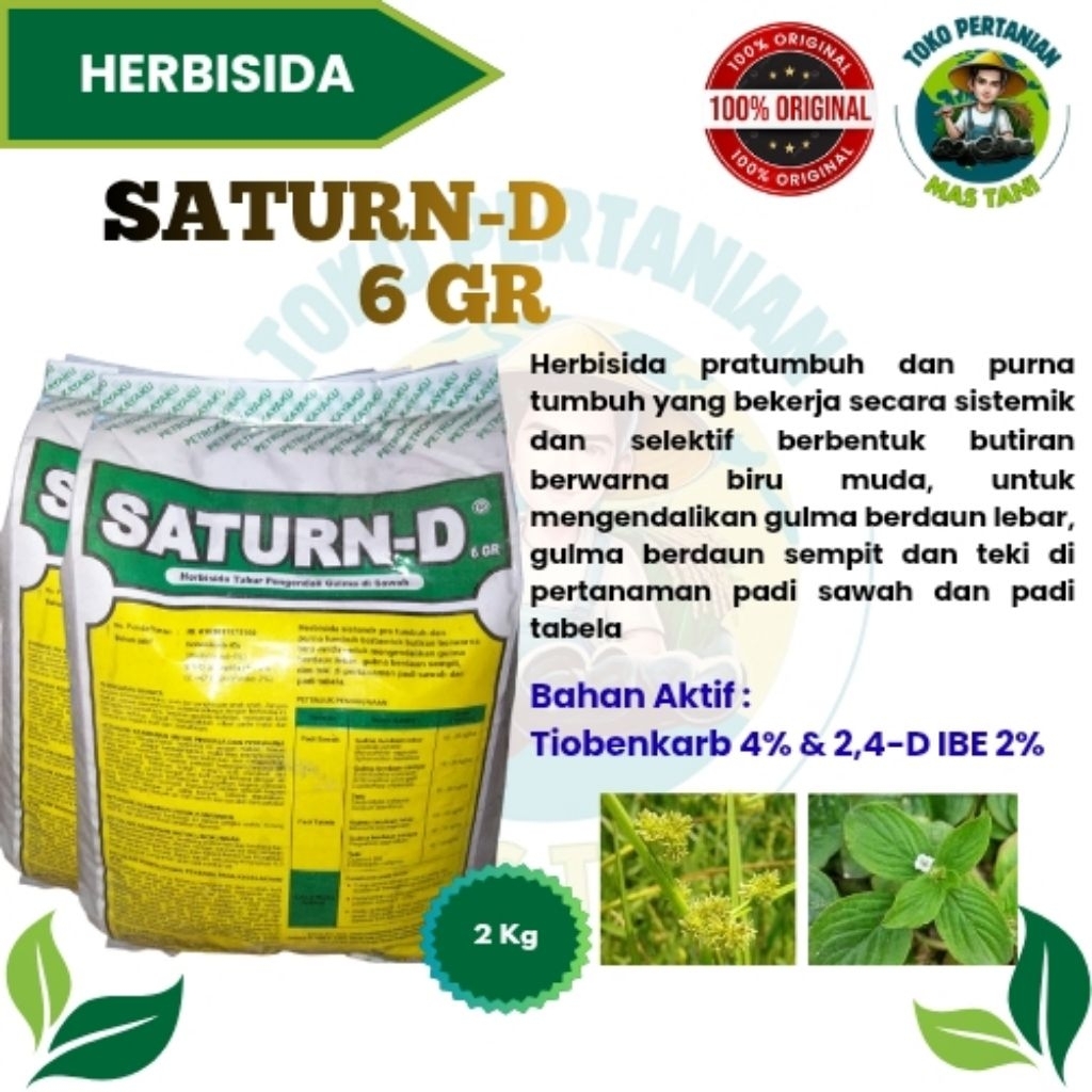 Herbisida Padi SATURN D 6GR || Saturn D, Herbisida Sistemik Pra Tumbuh Dan Purna Tumbuh Kemasan 2 Kg
