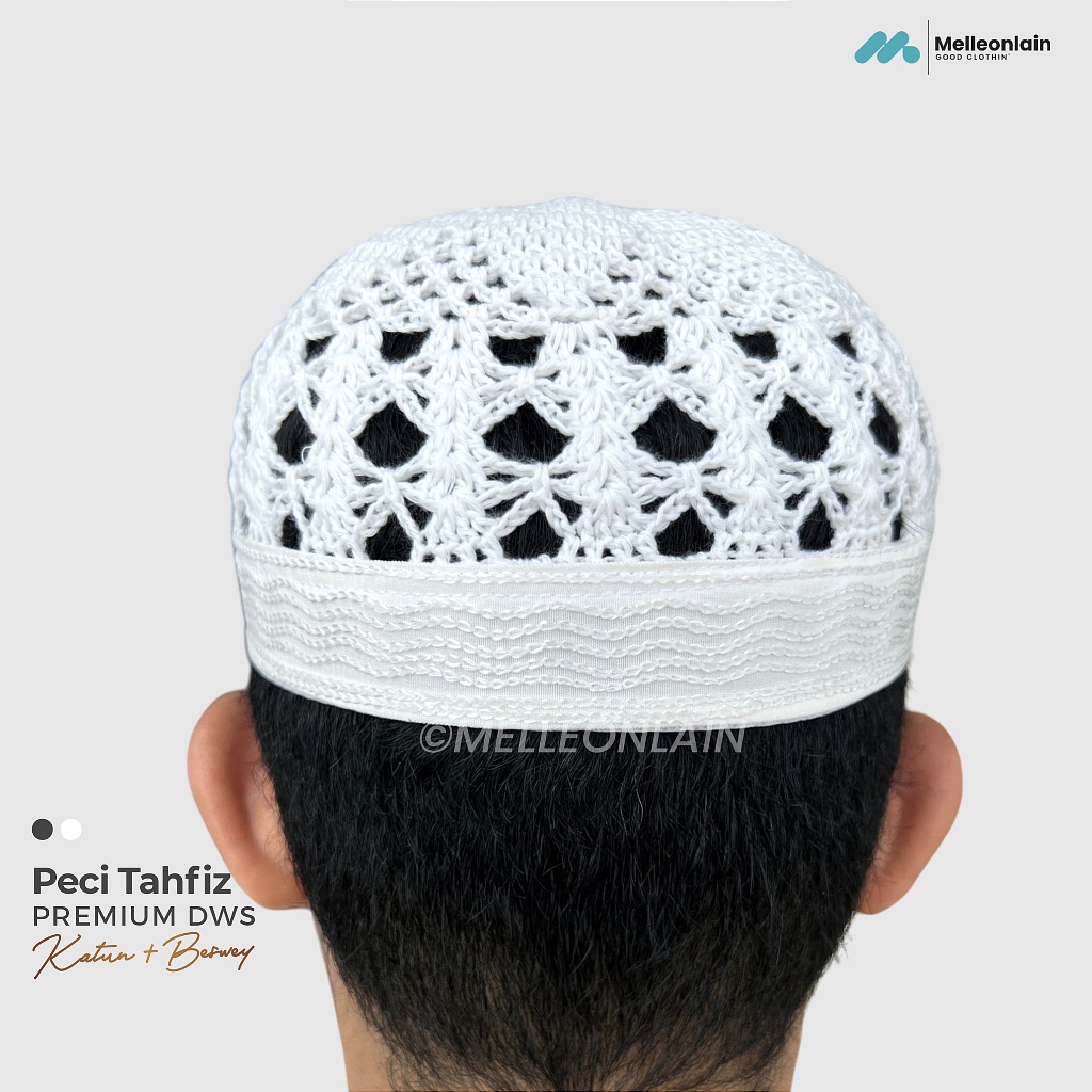 Peci TAHFIZ Premium Kopiah Bangladesh Rajut Putih Songkok Saudi Arab Kain Bordir Dewasa Muslim Melle