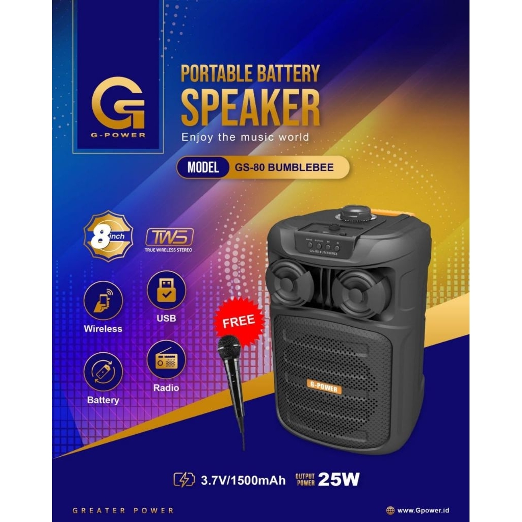 Speaker G-Power GS-80 BUMBLEBEE Portable 8" + Mic kabel