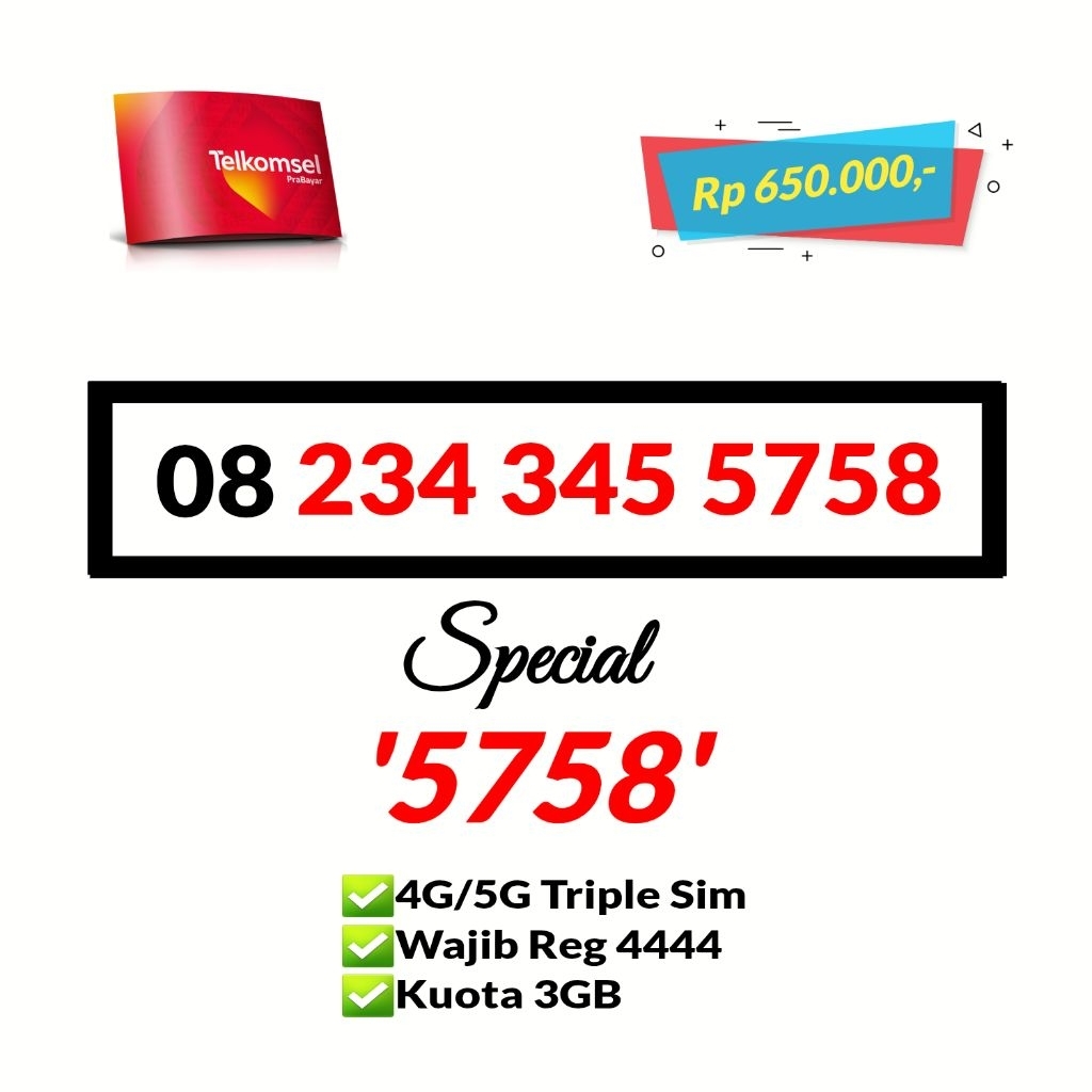 Nomor Cantik Simpati 5758 Kartu Perdana Telkomsel Hokki